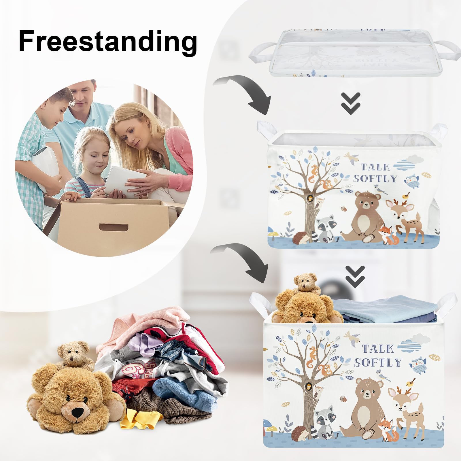 HUUMONSS Woodland Animals Baby Laundry Hamper Collapsible Clothes Kids Storage Basket Large Bear Deer Boys Girls Gift Toy Box Bin for Nursery Room Grey - Image 3