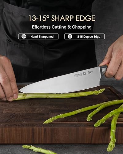 Miniatura 5 de Mitsuharu Cuchillo de chef de 8 pulgadas, cuchillo de corte de carne de la serie SHOMAN con mango de madera de olivo, cuchillo de chef de acero