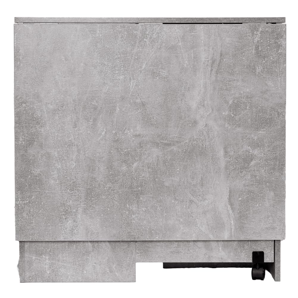 BAKAJI Tavolo da Pranzo Salvaspazio Cemento, Scrivania Pieghevole Richiudibile Allungabile con Libreria 2 Scomparti Ripiani a Scomparsa e Ruote, Design Multiuso Moderno 140 x 75 x 74 cm