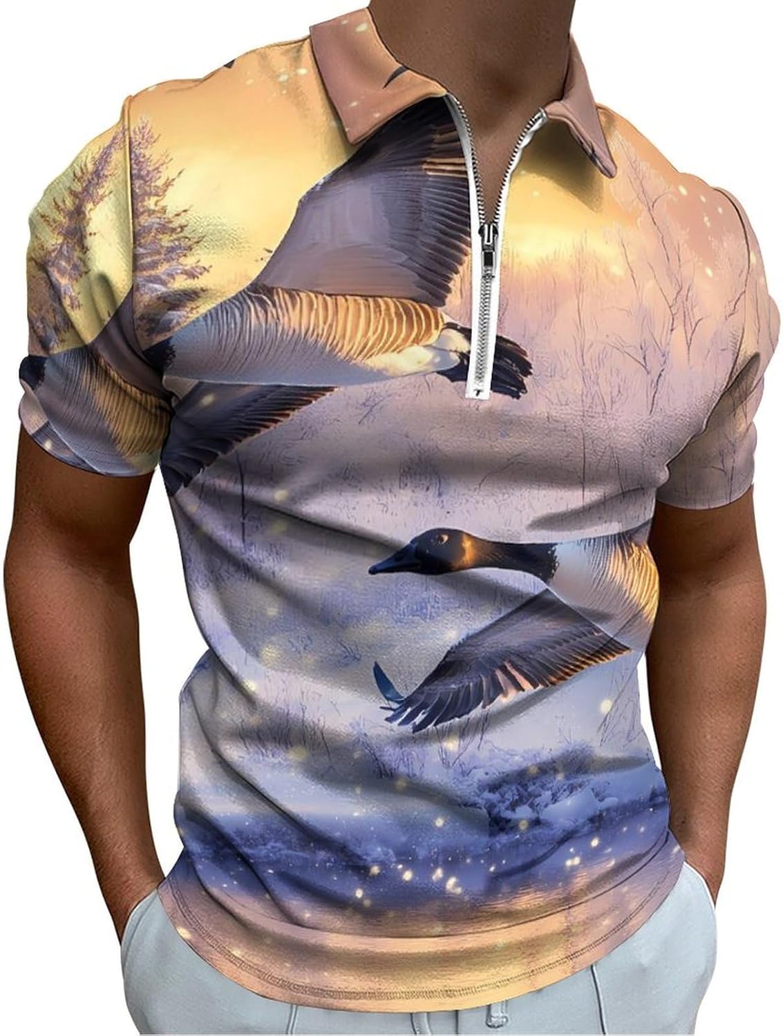 Canadian Flight Bird Geese Polo Shirts for Men Dress Shirts Short Sleeve Golf Shirt Casual T-Shirts Top