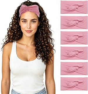 METALLIXITY Cross Knotted Wide Headbands for Women Pink 6 Pcs | Elastic Thick Hair Wraps, Boho Bandana Headband Hair Accessories for Gym Running Yoga Sports Workout Summer Travel