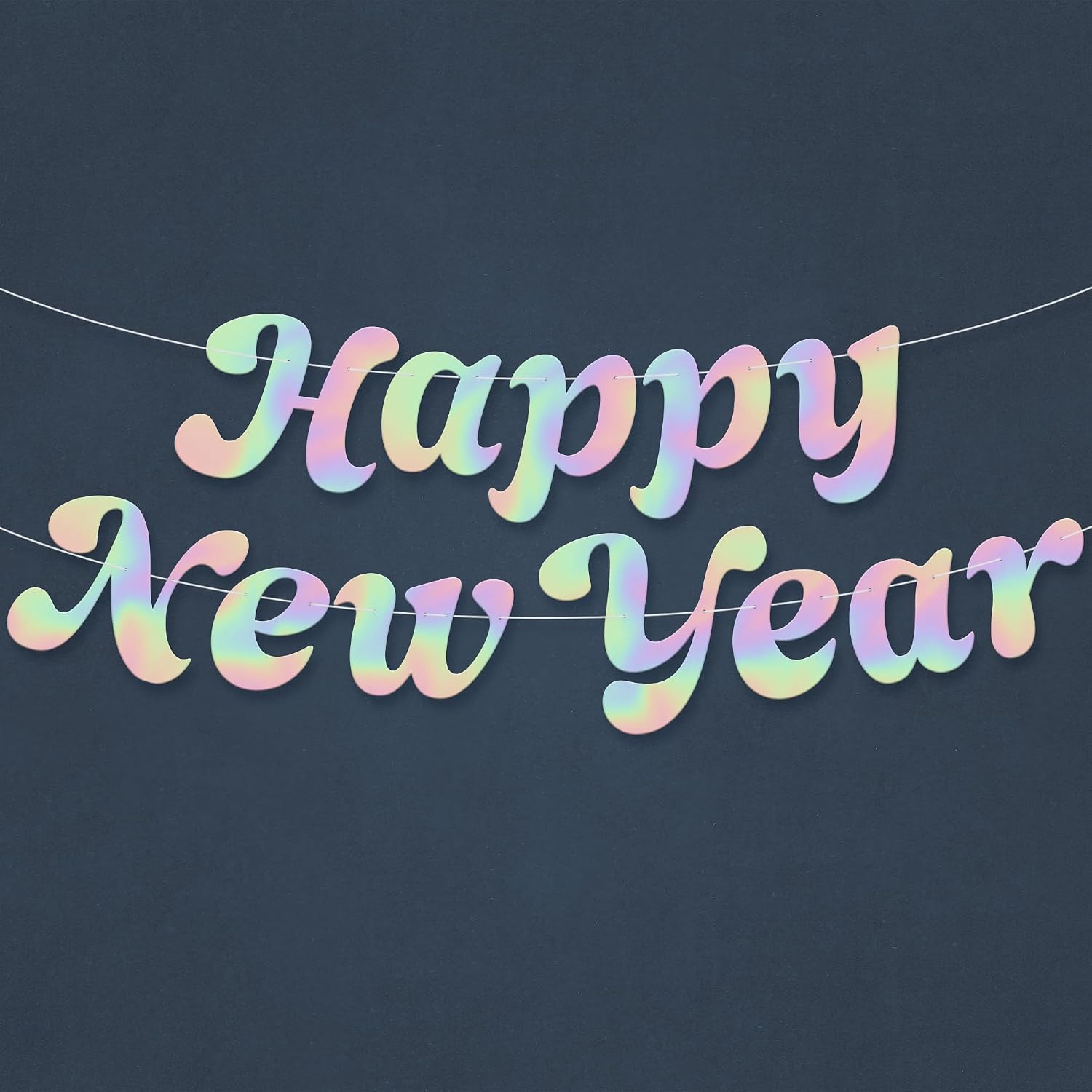 KatchOn, Iridiscent Happy New Year Banner - Pre-Strung, 10 Feet | Happy New Year Sign for Neon New Years Eve Party Supplies 2026 | Glow in The Dark Eve Decorations | New Years Decorations 2026