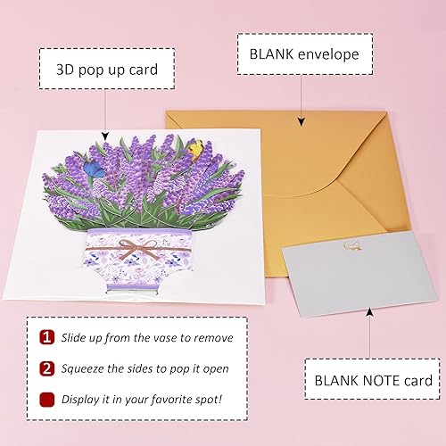 Miniatura 7 de CERSLIMO Ramo de flores desplegables, tarjetas desplegables para mamá, profesora, amiga, ramo de flores de lavanda 3D para siempre, tarjetas de