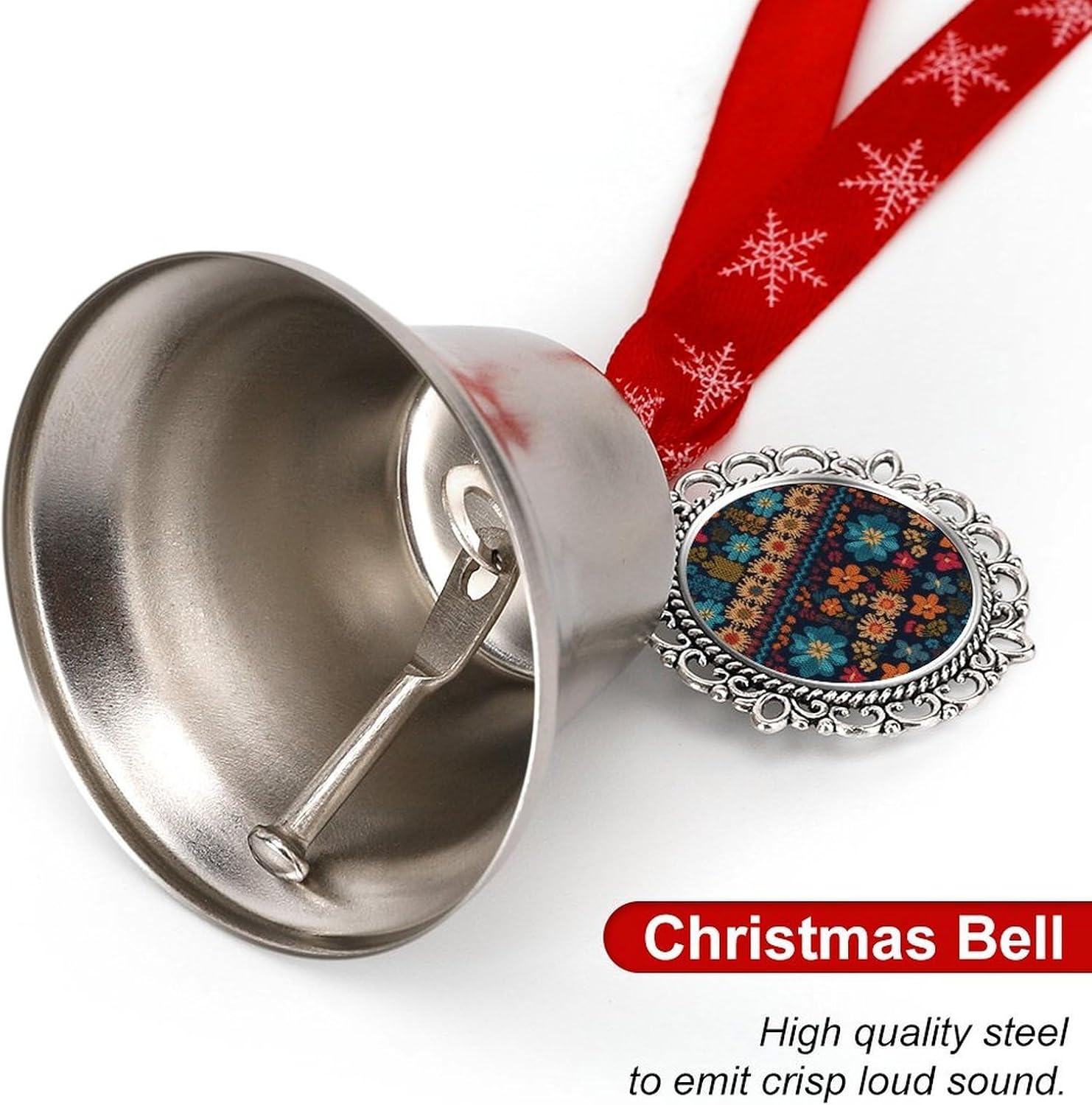 Metal Iron Christmas Bell Ornaments - Cute Personalized Colorful Knitted Pattern Printed Hanging Bells, Elegant & Durable for Christmas Home Party Wedding Decor