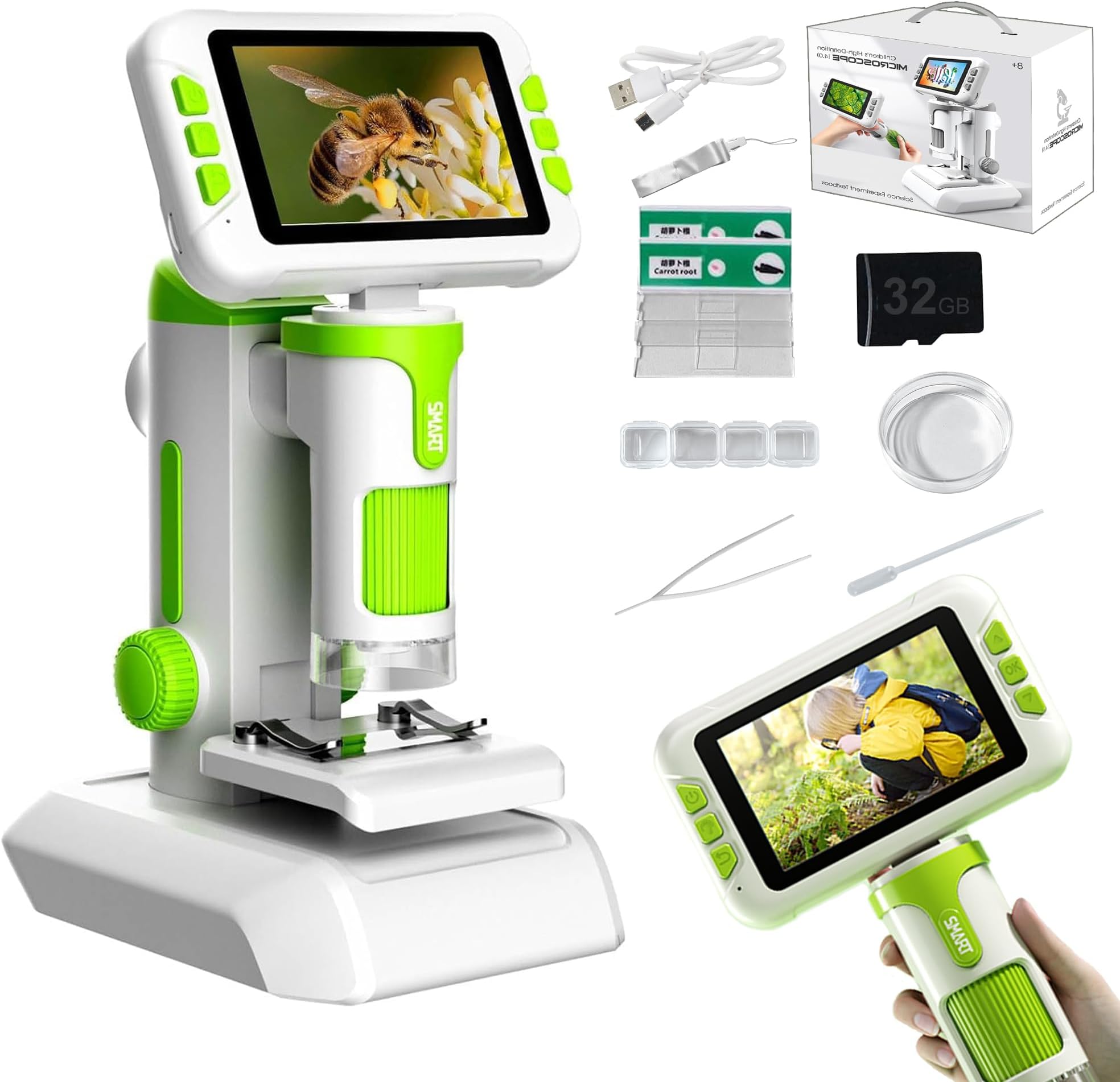 Microscope, Elementary School Students, Children's Microscope, 1200x, Digital Microscope, 4 Inches, IPS Screen, HD Handy Microscope, Photography, Recording, PC Compatible, Free Research, Science