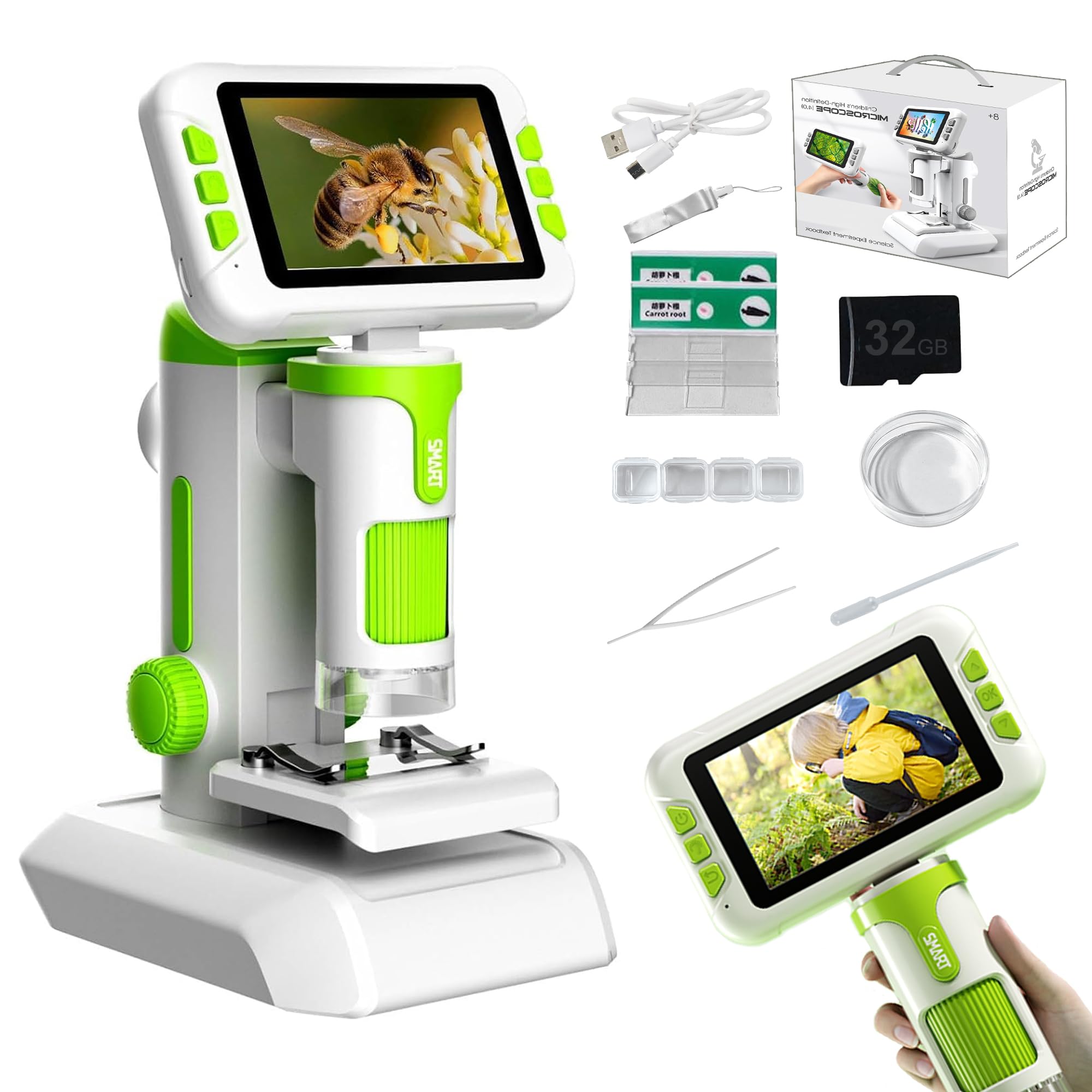 Microscope, Elementary School Students, Children's Microscope, 1200x, Digital Microscope, 4 Inches, IPS Screen, HD Handy Microscope, Photography, Recording, PC Compatible, Free Research, Science