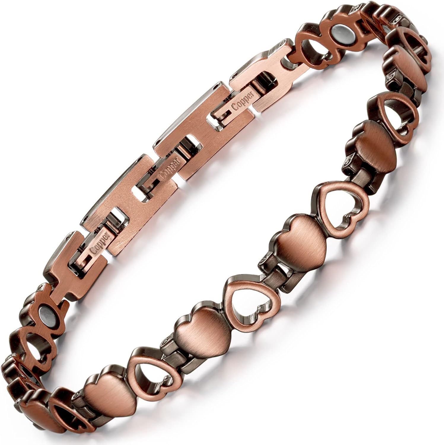 RainSo Pure Copper Magnetic Bracelets for Women, Bracelets with 3 Smarter Buttons, Adjustable Wristband, Durable Fashion Jewelry with Exquisite Box (Heart Shape Jewelry)