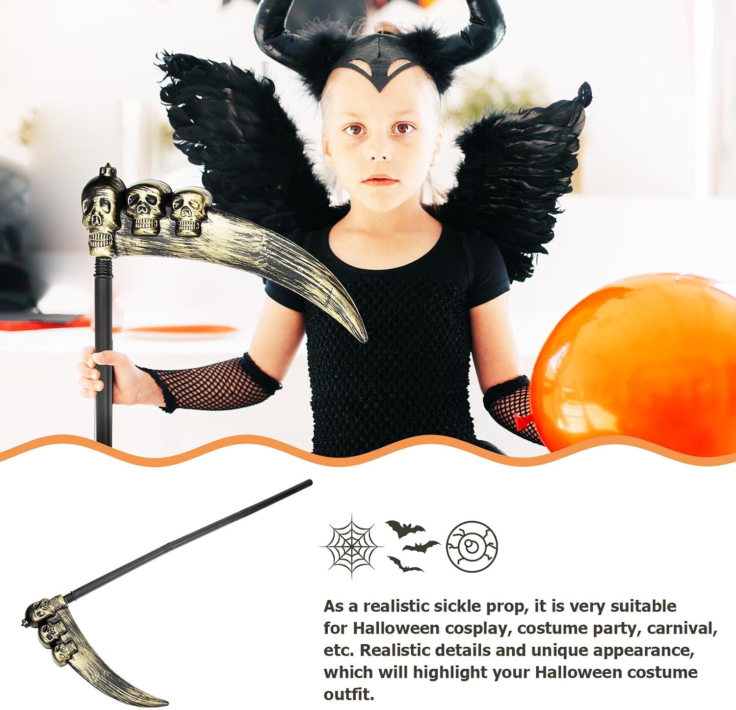 Scythe for Playing with Realistic Skull Design Halloween Plastic Material for Carnival and Costume Party Accessories Multi