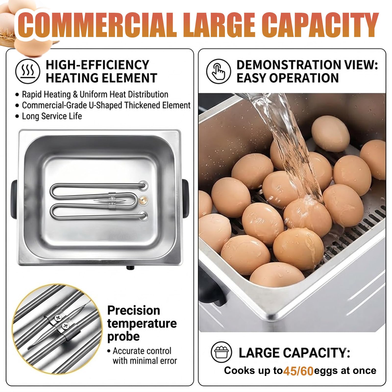 Cocedor Rápido de Huevos Capacidad 60/45 y Controles Ajustables B