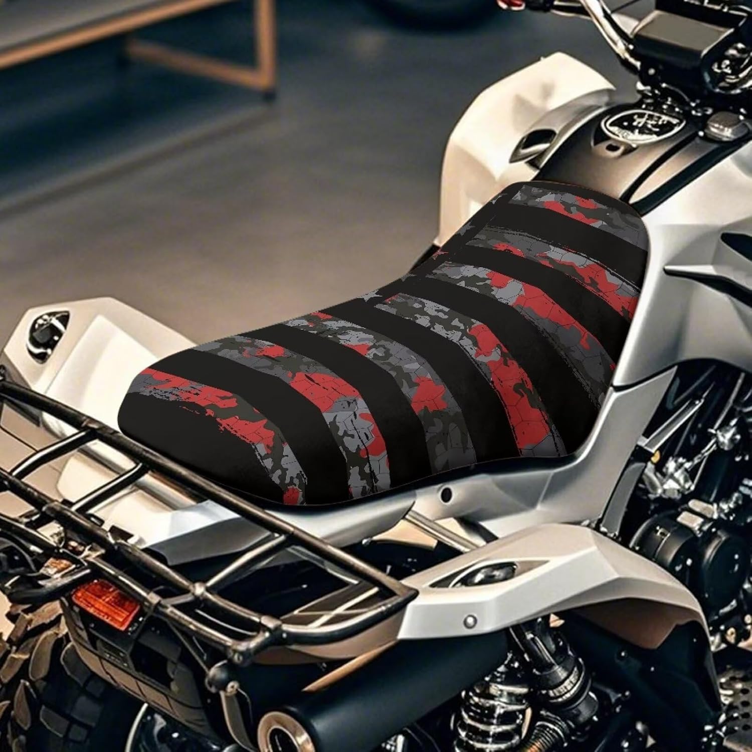 23×10 Inch American Flag Red Camo ATV Seat Cover Waterproof 4-Wheeler Seat Cover for Polaris Sportsman 570 450 850, Polaris Scrambler 400 500 850 1000, Honda Rancher 420
