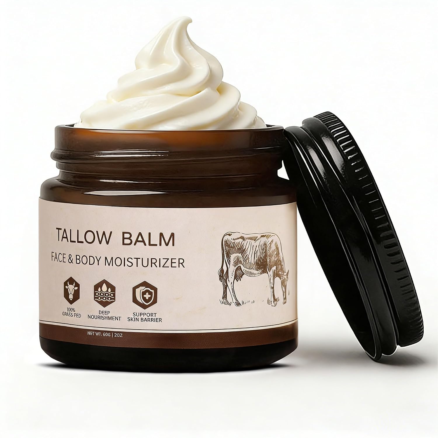 cidcous Handmade Vanilla Beef Tallow Cream | Traditional Wet Rendering, Natural Moisturizer for Dry Sensitive Skin, Deeply Moisturizes and Repairs Skin Barrier (Vanilla)