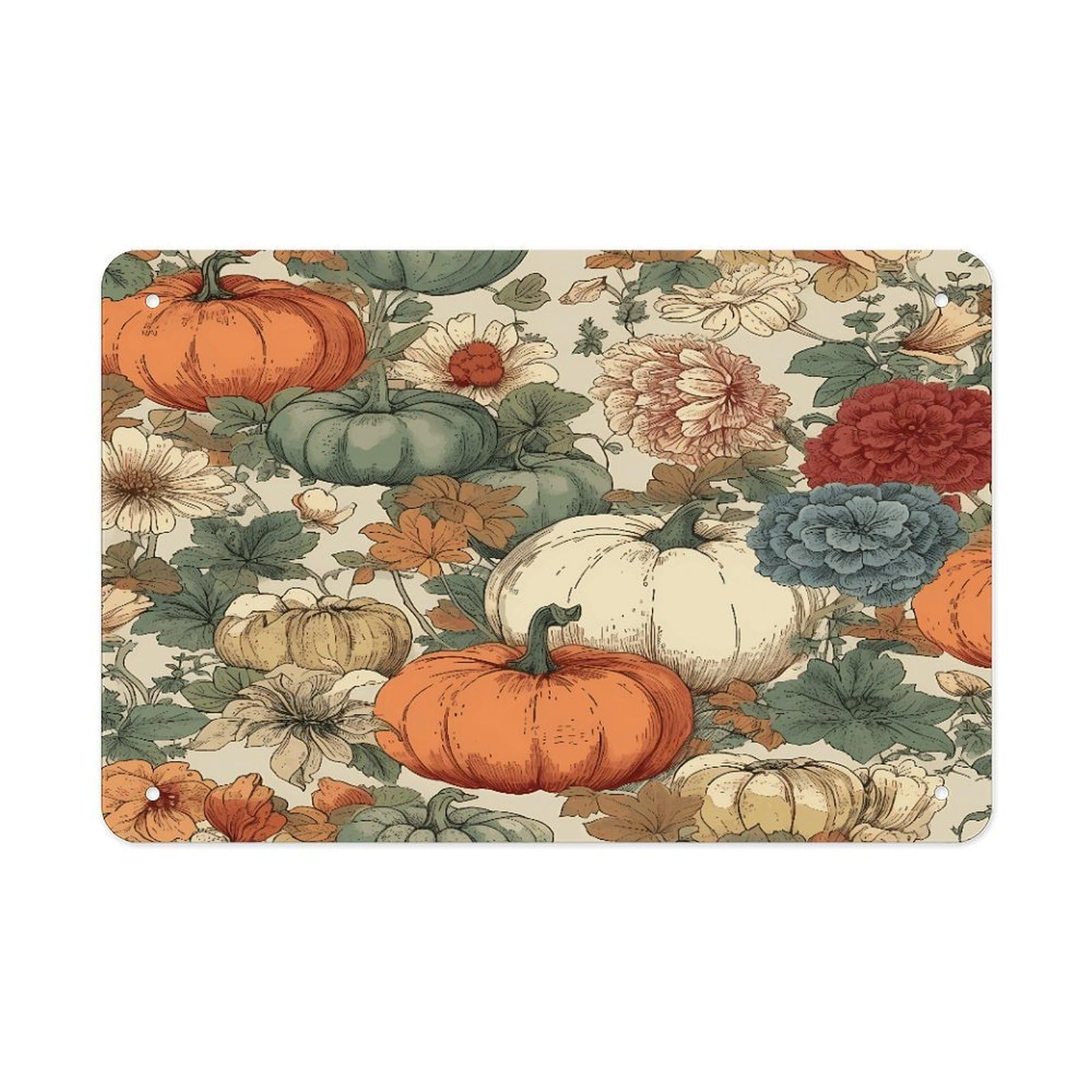 Fodpand Style Drawn Autumn Pumpkin Wall Art Metal Signs Tin Sign