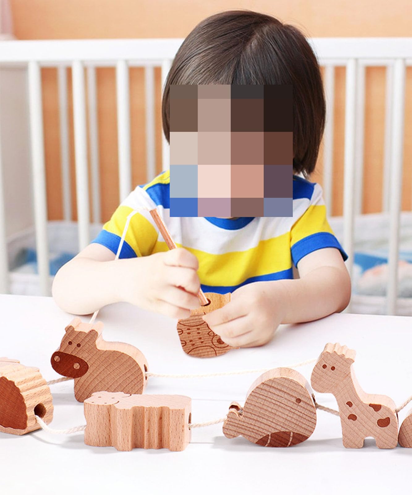 Juguete de Enhebrado de Animales de Madera para Niños Pequeños, Juego de Enhebrado de Formas