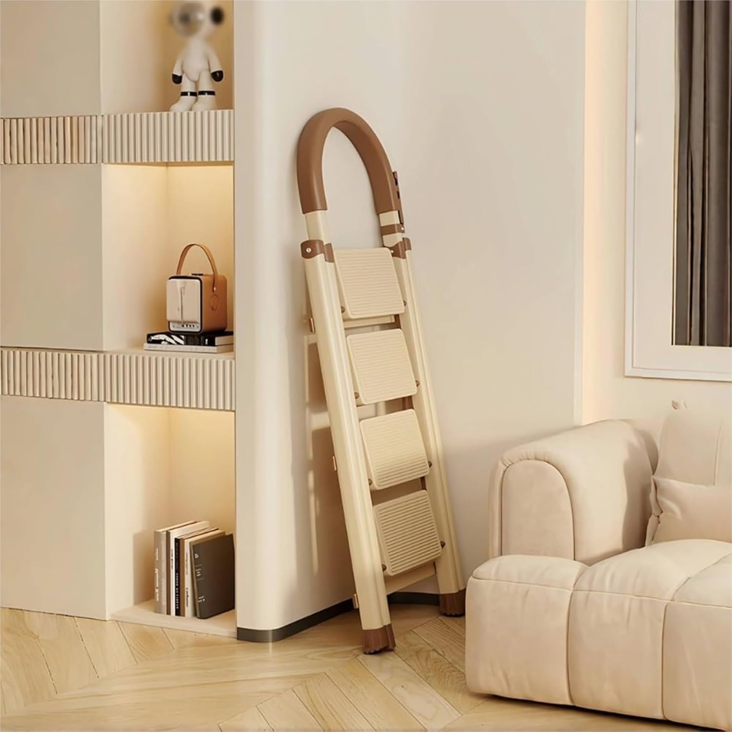 Attic Ladders 3/4/5-Step Folding Ladder, Non-Slip Step Stool, Household Lightweight Step Ladder for Kitchen, Office, and Home(Beige,3 Step)