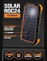 Vista 2 de ToughTested Banco de energía solar de 24000 mAh, cargador portátil de carga rápida, batería externa con linterna LED, IP67 impermeable a prueba