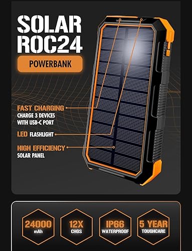 Miniatura 2 de ToughTested Banco de energía solar de 24000 mAh, cargador portátil de carga rápida, batería externa con linterna LED, IP67 impermeable a prueba