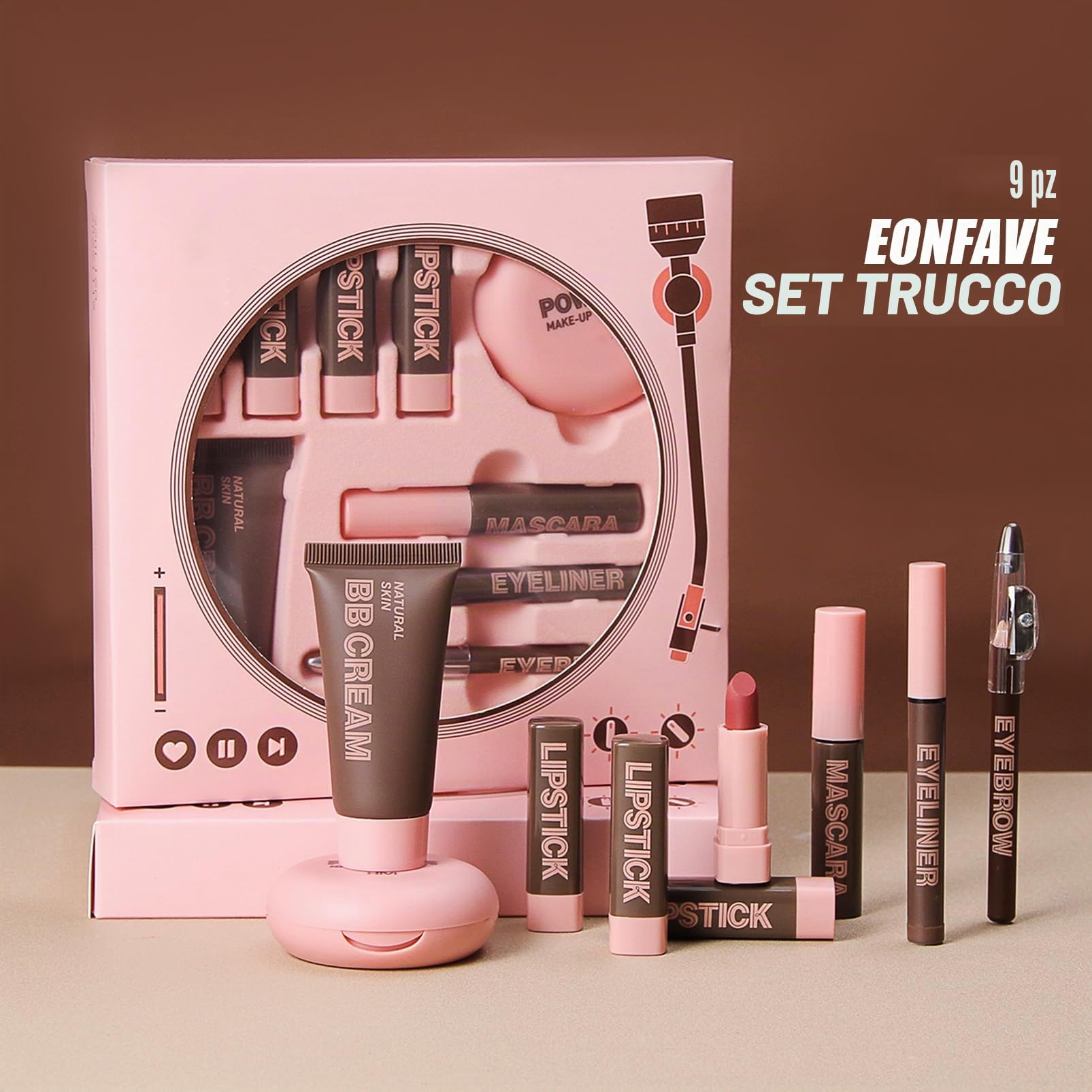 Set di Trucco All in One, 9 Pezzi Set di Trucco Regalo per Donne Ragazze Kit Completo di Cosmetici Starter Kit Rossetto, BB Crema, Polvere, Mascara, Eyeliner, Matita per Sopracciglia