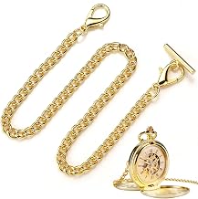 Zephyra Gold Pocket Watch Chain with T Bar - Vintage 37cm Chain for Men and Women Elegant Accessory for Waistcoat or Suit Metal Pocket Watch Chain with Clasp