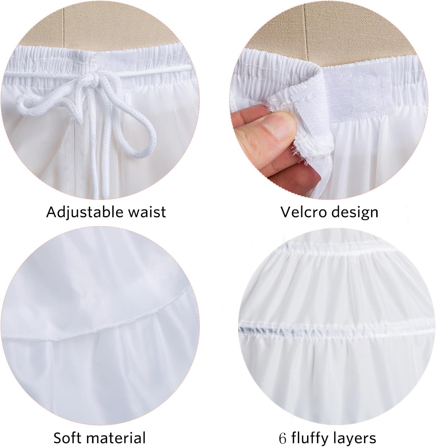 Babyonline Fluffy Petticoats for Women Floor Length 6 Hoop Skirt Crinoline Slips Long Underskirt for Quinceanera Dresses