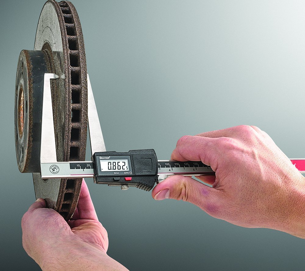 Starrett Electronic Brake Rotor Caliper with Hardened Stainless Steel Body - Deep Jaw Depth for Hard-to-Reach Surfaces - 0-6" Range, .0005" Resolution - EC799AR-6/150