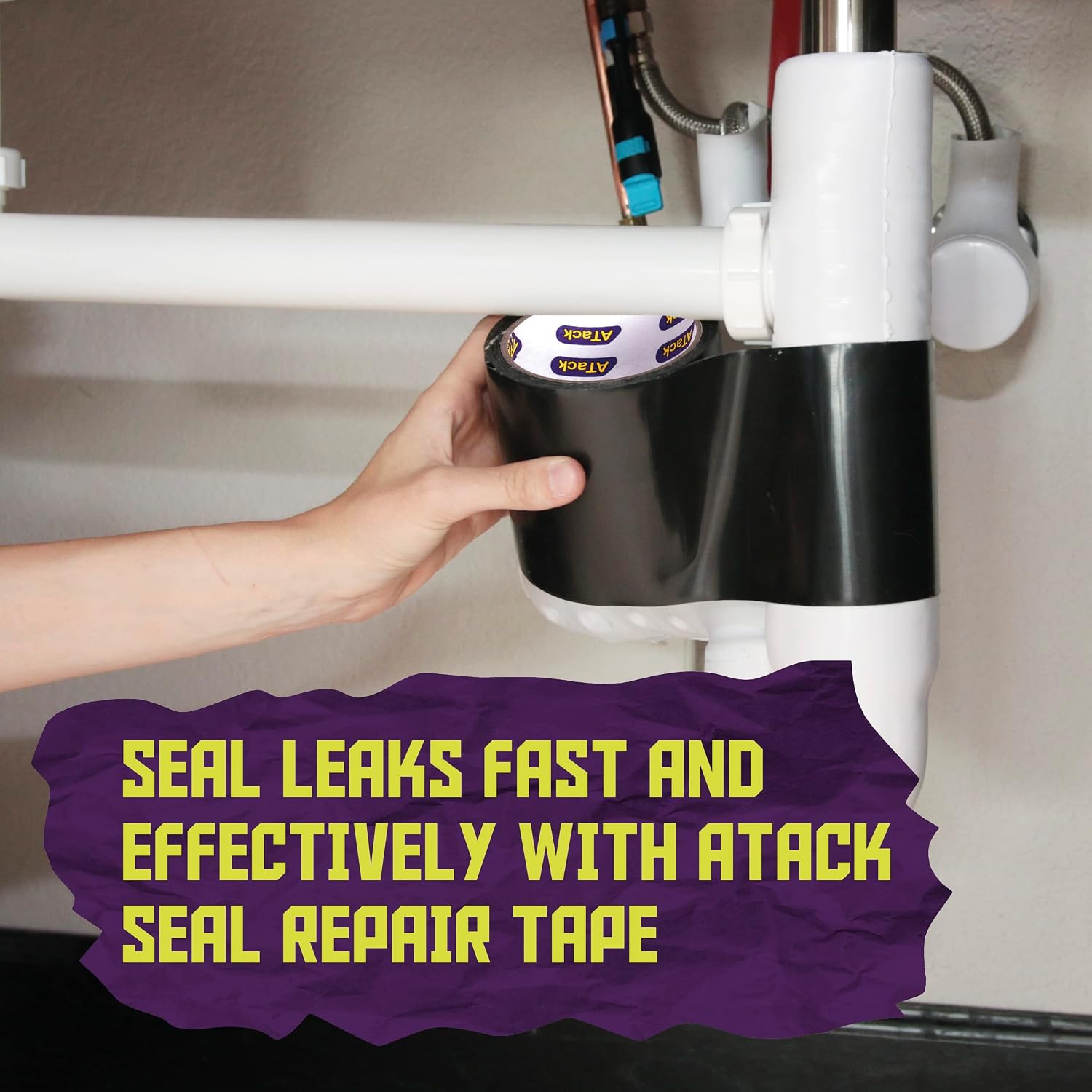 ATack Waterproof Patch and Seal Tape, Black, 4 Inches x 10 Feet, Water Barrier Tape for Stop Leak Repair on Pipes, Chimney, Roof, Boat, and HVAC