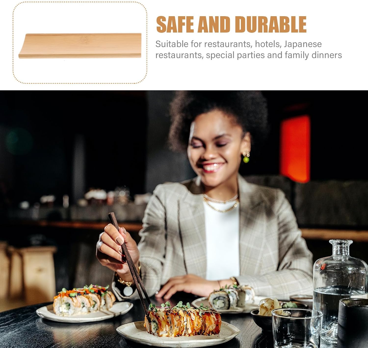 VOSAREA 2pcs Bamboo Sushi Plate Rectangular Sushi Tray Xmas for Home Dining