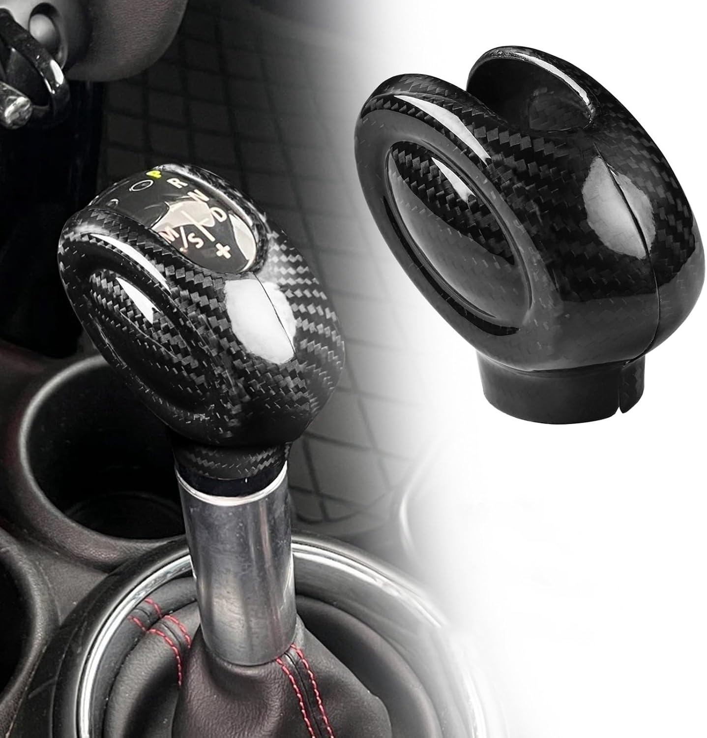 Real Carbon Fiber Gear Shift Knob Cover Trim Compatible with Mini Cooper F54 F55 F56 F57 F60 2016-2021 (Black)