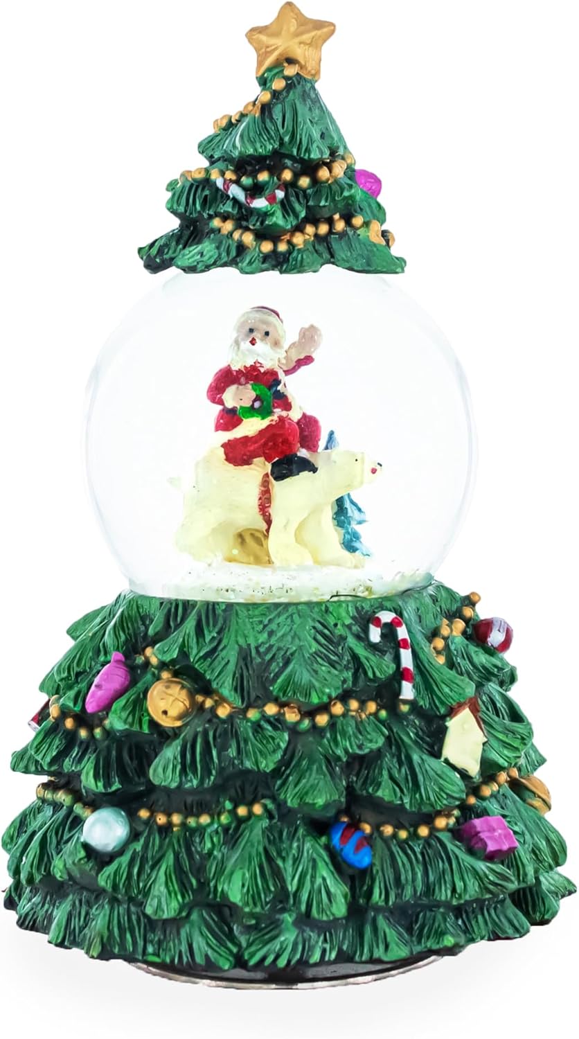 Santa's Riding Polar Bear Spinning Musical Water Snow Globe