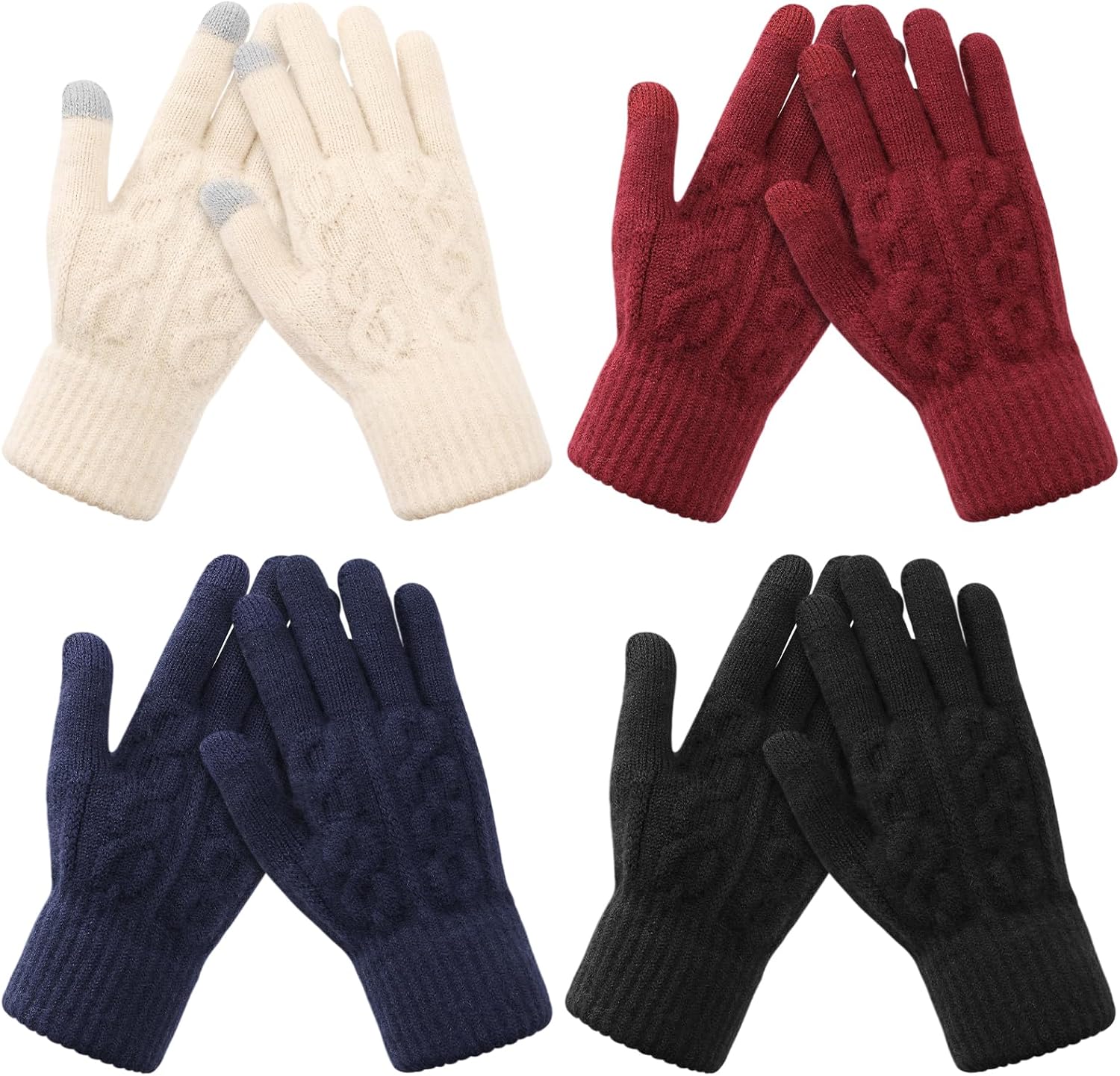 Pleneal 4 Pairs Winter Gloves for Women Knit Warm Lining Touchscreen Glove