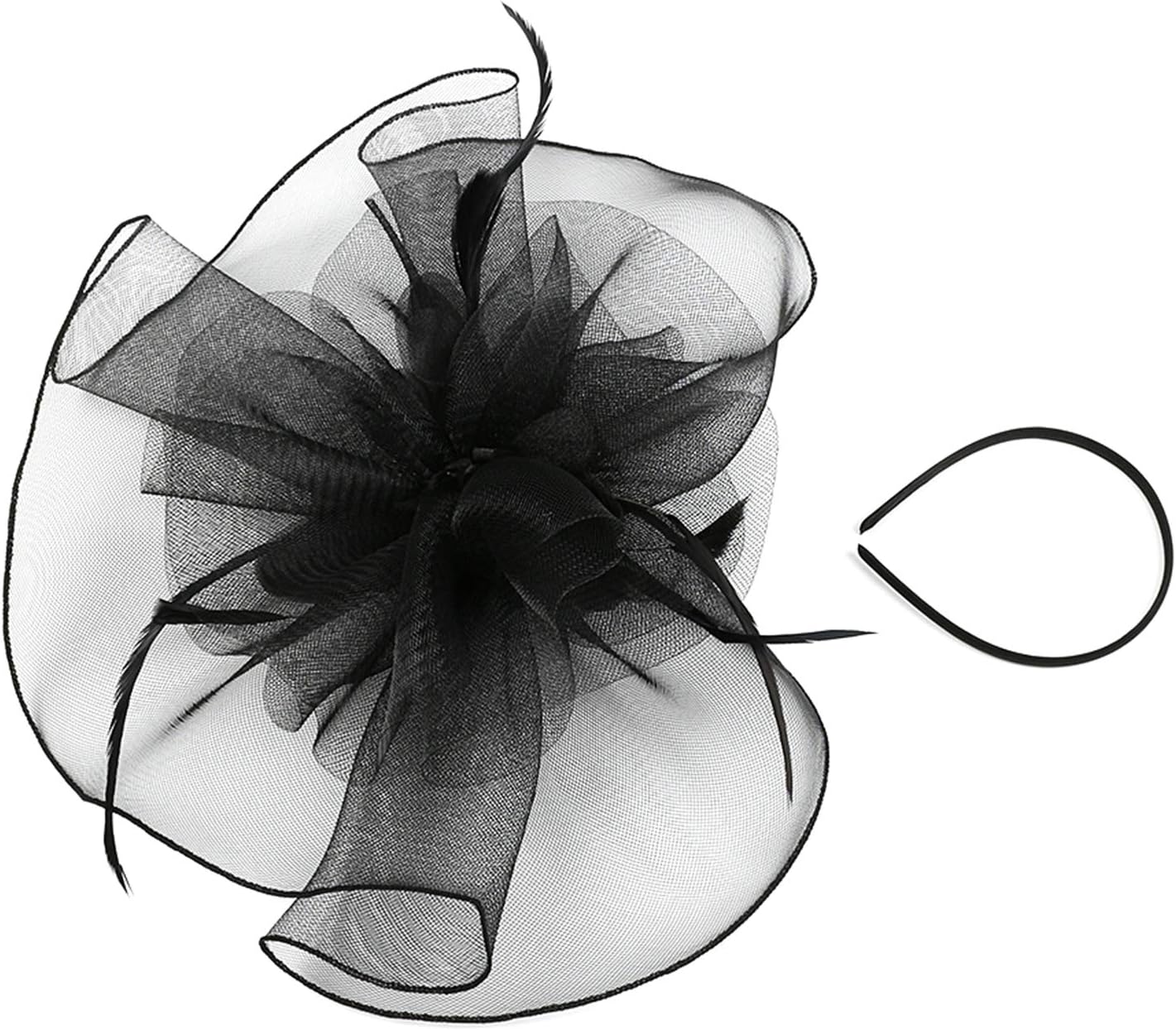 haozaikeji Women Veil Fascinators Wedding Tea Party Headpiece Organza Fascinators Hat Flower Feather Hair Clip with Headband - Image 4