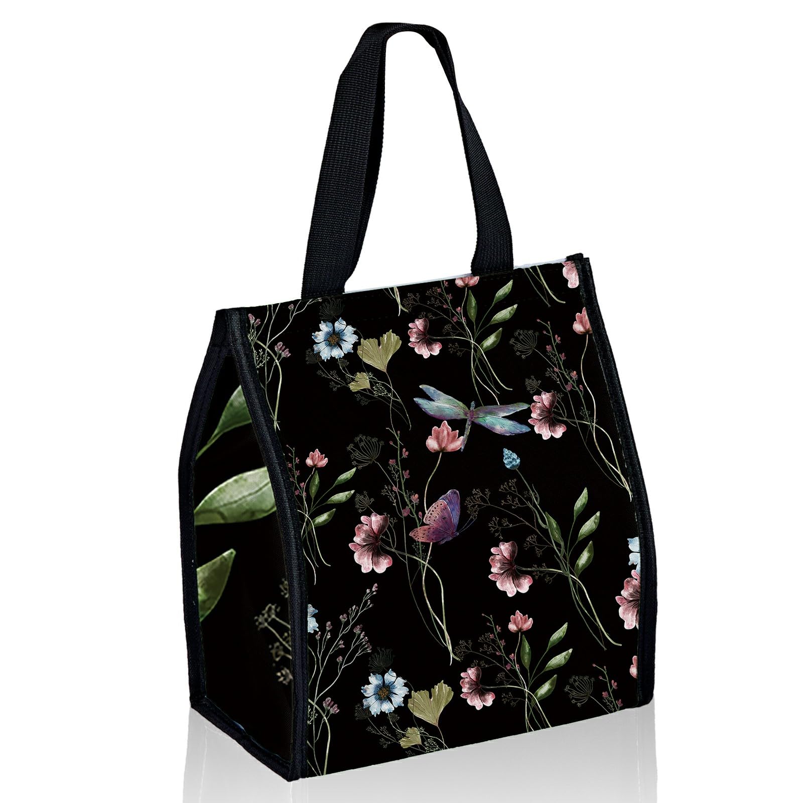 Lunch Bags Wild Flower Butterfly Cute Women Lunch Box Large Reusable Insulated Lunch Tote Lunch Cooler Bag Wide-Open