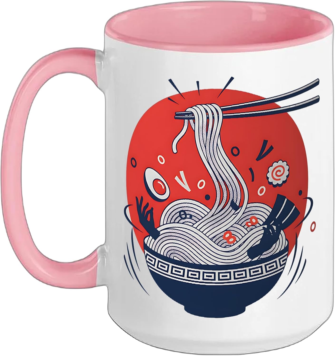 Ramen Lover Graphic Anime Noodle Bowl Japanese Food Kawaii Ceramic Mug, Pink/White, 15oz