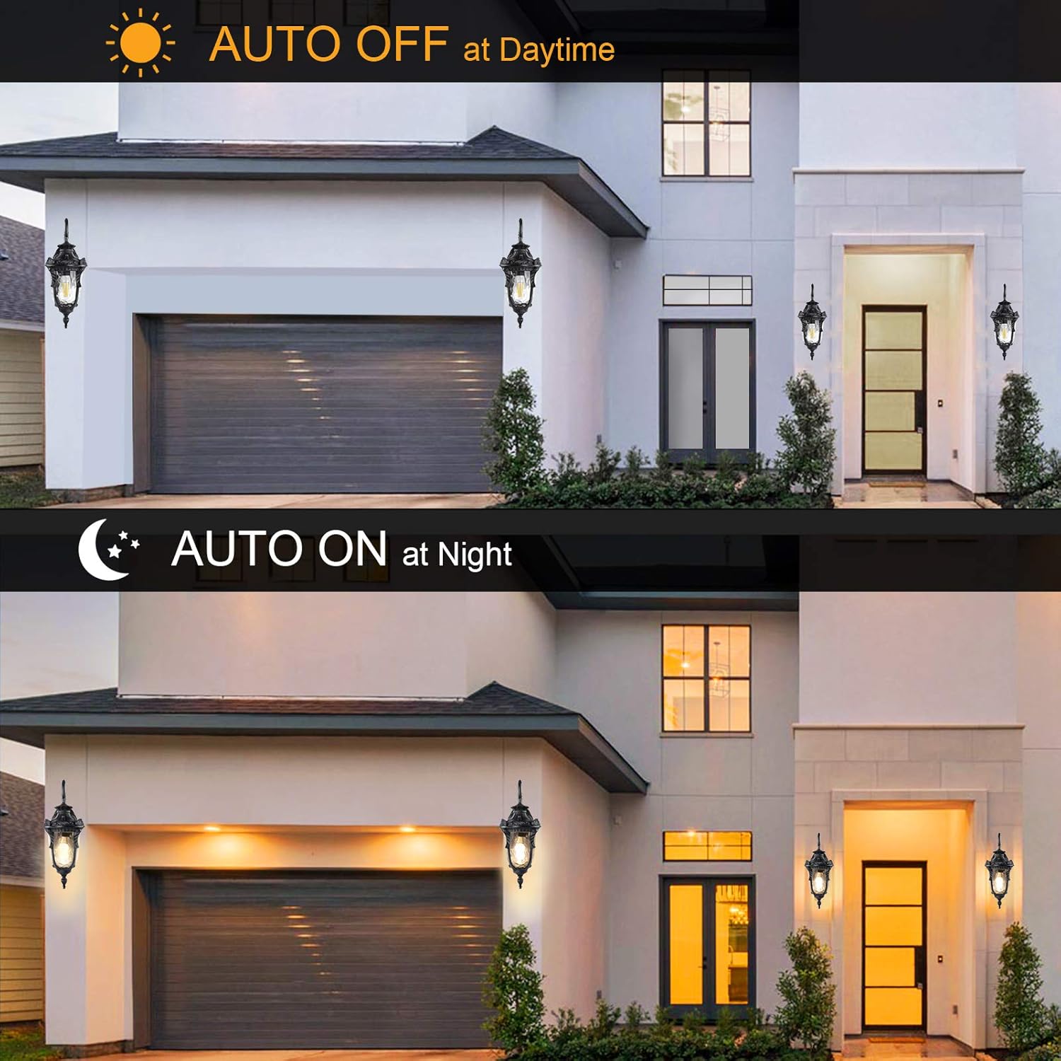 PARTPHONER Dusk to Dawn Outdoor Light Fixture Wall Mount, Waterproof Porch Light Fixtures Wall Lamp, Outside Wall Sconce Exterior Wall Lamp with Textured Glass for House Front Door Garage (Black)