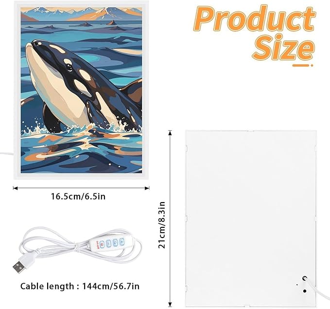 VFMNT Night Light Orca Killer Whale Print Nightlight for Adults LED Night Lamp Acrylic Plaque Night Light with Picture USB Rechargeable with Buttom Switch Mirror Lights for Bedroom photo 2