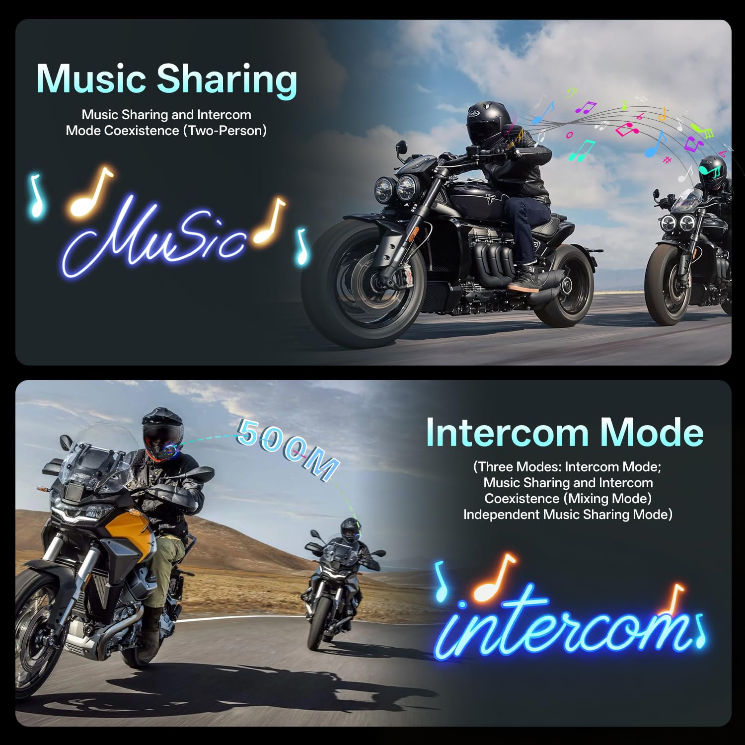 Altoparlanti per casco da moto, condivisione di musica, doppia cancellazione del rumore, cuffie con bassi forti, altoparlanti impermeabili IPX6, compatibili con tutti i caschi, 1200 mAh