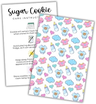 Cookie Backer Cardstock Grease Resistant Proof 30pk 4x6 Baby Shower Themed for Sugar Cookies Sprinkles for Bags Care Instructions Packaging Storage Preservation Baking