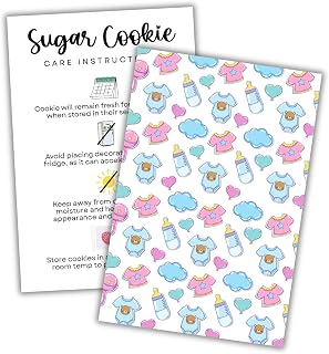 Cookie Backer Cardstock Grease Resistant Proof 30pk 4x6” Baby Shower Themed for Sugar Cookies Sprinkles for Bags Care Instructions Packaging Storage Preservation Baking