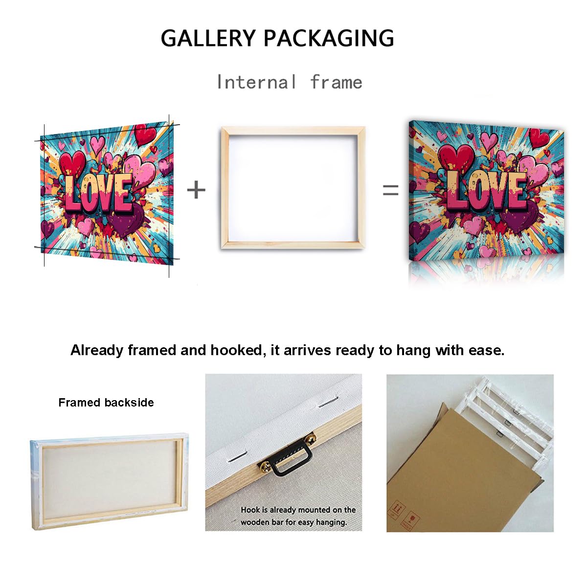 TOANGWALL Serca miłość płótno sztuka ścienna pokój dziecięcy retro popping oprawiony plakat drukuje trend komiksowy styl pop art słodki obraz na poddaszu dekoracja 90 x 110 cm