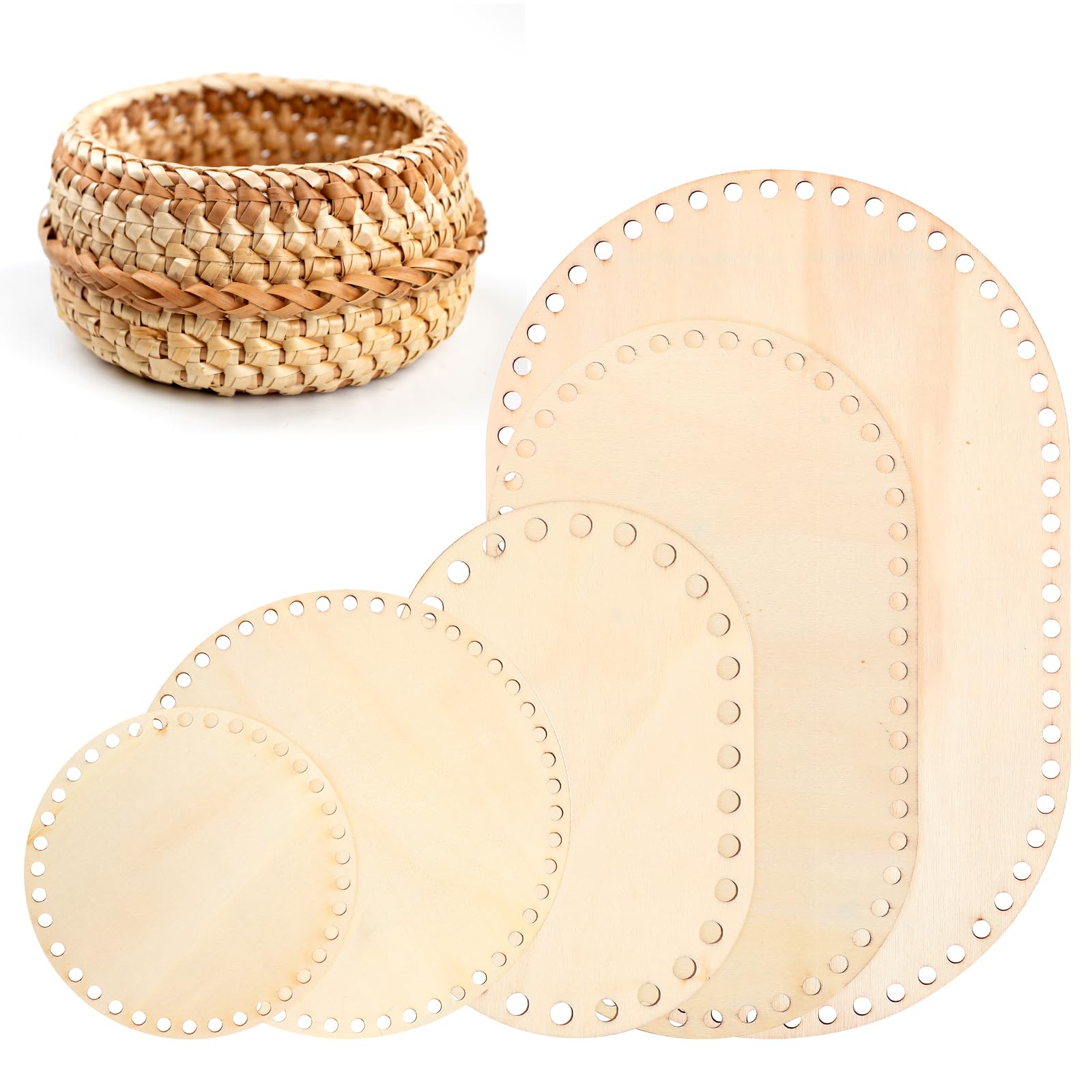 5 piezas de base de cesta de madera para crochet, base de cesta de 4, 6 y 8 pulgadas, forma ovalada, para tejer, tejer, manualidades, almacenamiento y decoración del hogar.