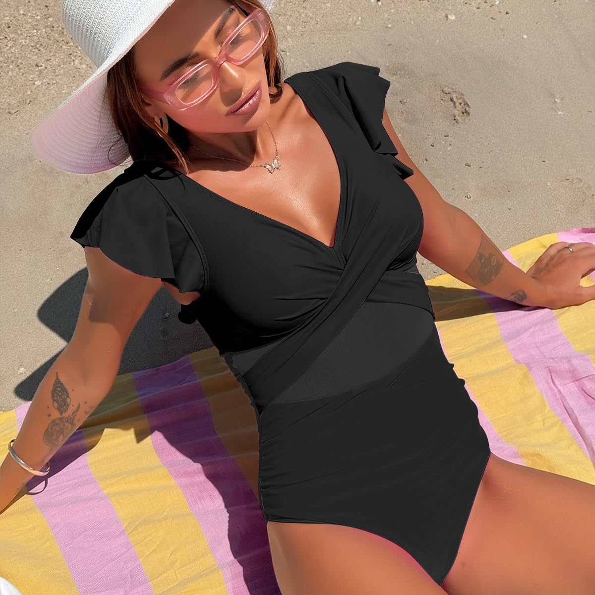 YaShaer Maillot de bain une pièce pour femme - Style rétro - Col en V - Contrôle du ventre