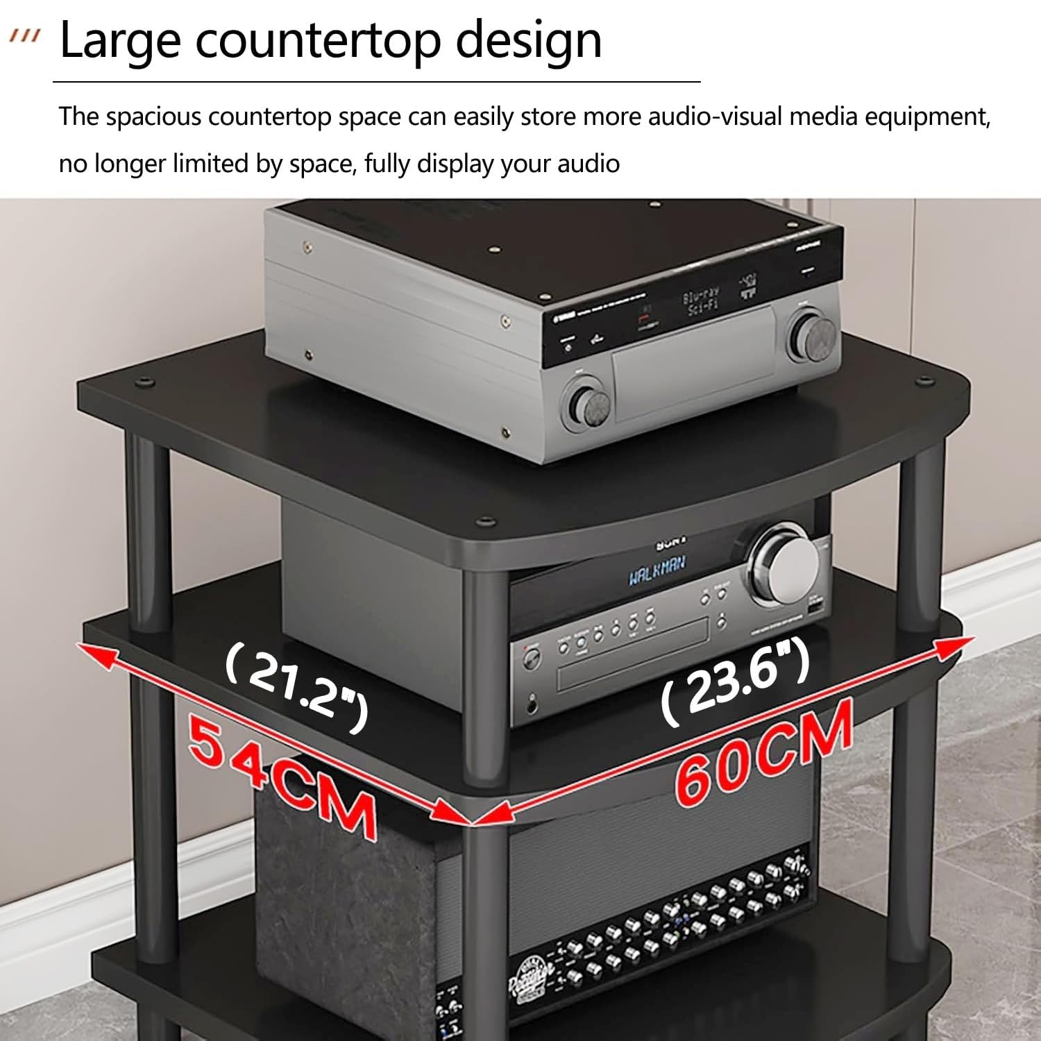 Supporto AV multimediale a torre regolabile in altezza, mensola per console di gioco TV, CD/giradischi stereo componente rack armadio per home cinema studio (3 livelli)