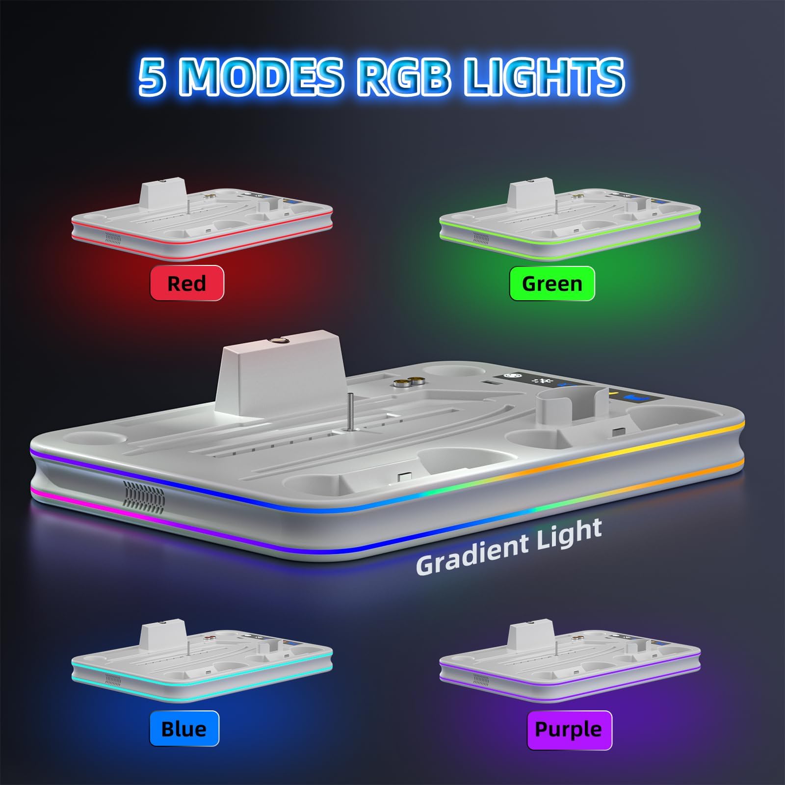 Supporto sottile e stazione di raffreddamento per PS5 con controller RGB LED stazione di ricarica per Playstation 5, controller PS5 caricabatterie per controller Dual Sense & Edge, accessori sottili