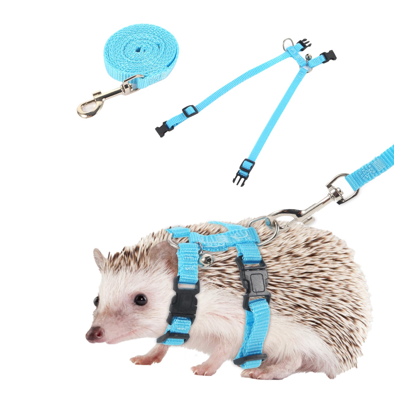 Soezy Adjustable Hedgehog Harness for Training Playing Traction Rope Small Animal Pet Outdoor Play (Blue, Small)