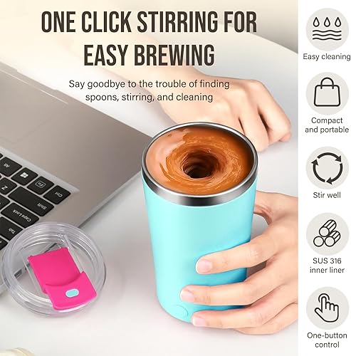 Miniatura 6 de Taza de café eléctrica con sistema de mezcla, taza automezclable de 400ML de acero inoxidable, taza mezcladora automática adecuada para café, leche