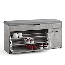 Meerveil Scarpiera Panca, Portascarpe con Cassetto Ribaltabile Stile Industriale in Legno per Ingressi e Corridoi, L100 x P30 x A52 cm, Grigio