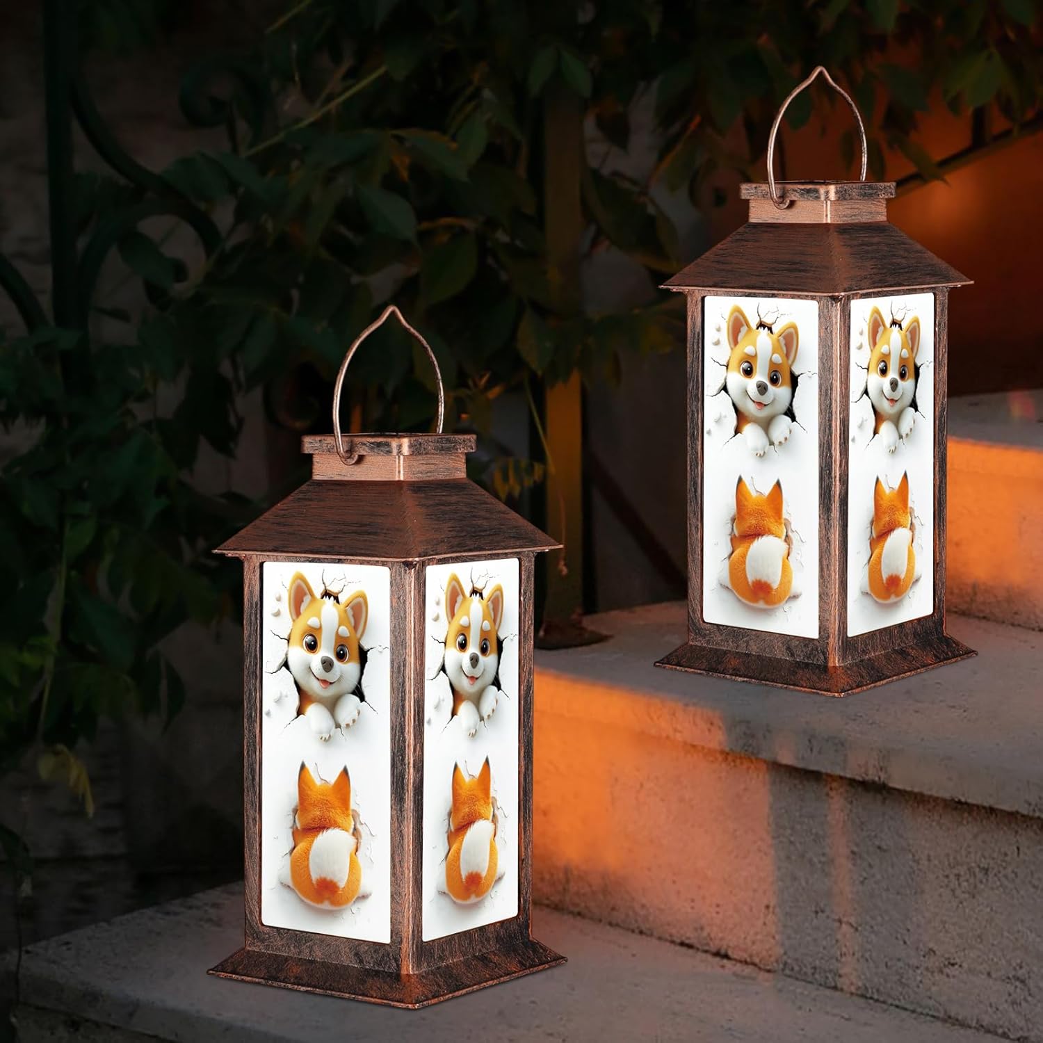Solar Hanging Lanterns, Bronze, Cat Style, LED, Waterproof, Perfect for Outdoor Decor, Patio, Lawn, Porch