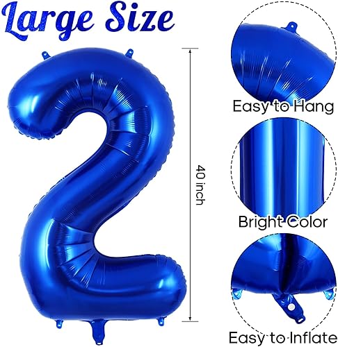 Miniatura 2 de Globo azul marino con el número 2 de 40 pulgadas, globos grandes de aluminio azul oscuro, globos gigantes gigantes de Mylar número 2 para decoración