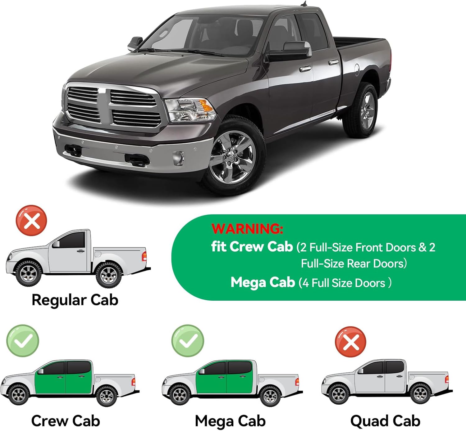 in-channel rain guards for 2009-2018 dodge ram 1500 crew cab, 2010-2025 ram 2500 3500 crew & mega cab, 2019-2024 ram 1500 classic crew cab, window visor shields vent deflector shade wind dark smoke for 2009-2018 | dodge ram 1500 & 10-25 ram 2500 3500 crew | in-channel