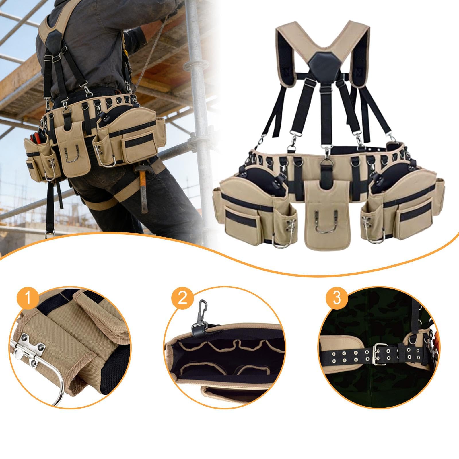Cinturón Portaherramientas con Correas para Los Hombros, Organizador, Transpirable, Cintura Ajustable, con Múltiples Bolsillos, Ideal para...