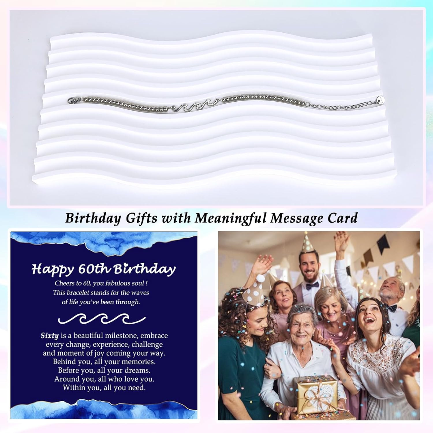 Birthday Gift for Mom Wife Grandma Daughter Friend Bestie Sister, Silver Wave Bracelet Gift for Woman Birthday Gifts Ideas, The Waves of Life We've Through Together Gift for Christmas Mothers Day - Image 2